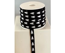 RIBBON 12MM BLACK/WHITE HEART