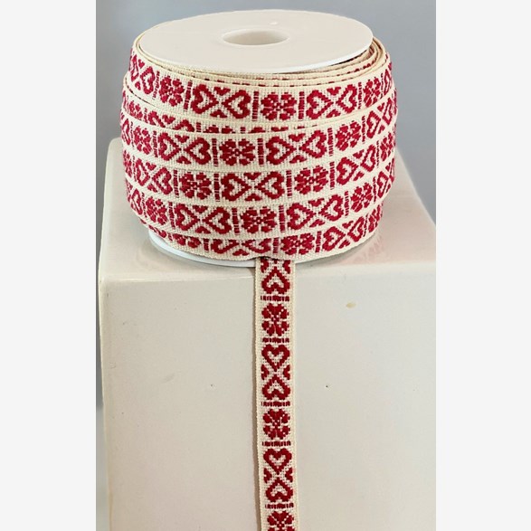 RIBBON 11MM REDWHITE HEART