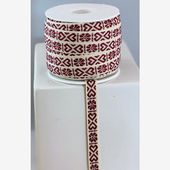 RIBBON 11MM HEART BURG.WHITE