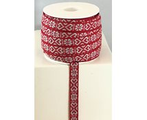 RIBBON 11MM HEART BEIGERED 25m/roll