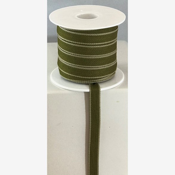 RIBBON 10MM OLIVGREEN/BEIGE STRIPE 25m/roll