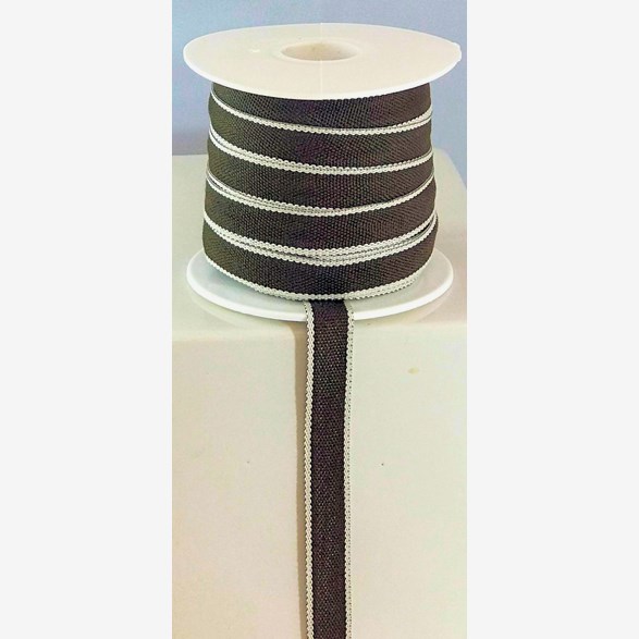 RIBBON 11MM COFFEE/BEIGE STRIPE 25m/roll