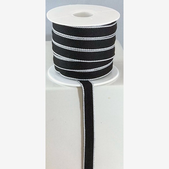 BAND 10MM SVART/VIT RAND 25m/rulle