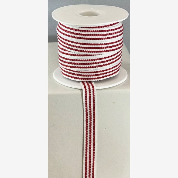 BAND 12MM LÅNGRAND RÖDVIT 25m/rulle
