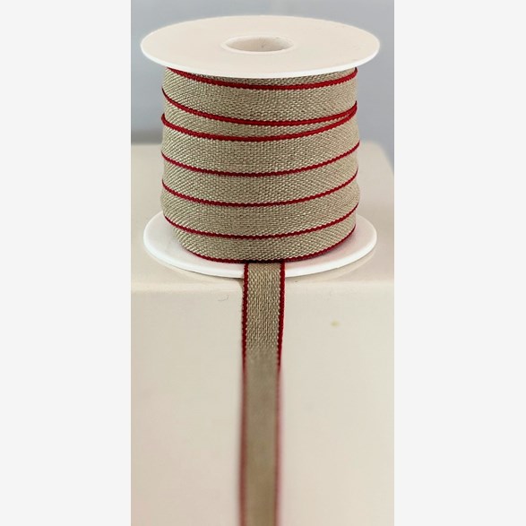 RIBBON LINNEN 11MM NAT/RED
