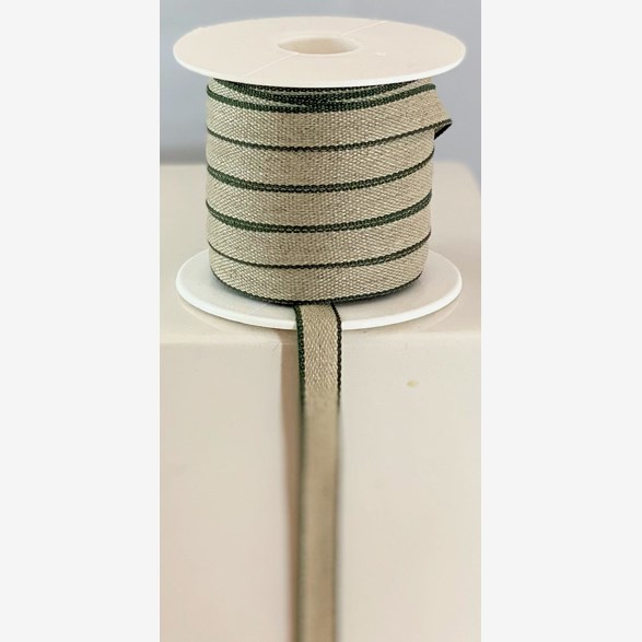 RIBBON LINNEN 11MM NAT/D.GREEN