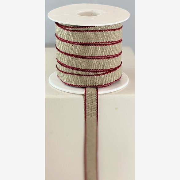 LIN/BOM.BAND 11MM LINF./VINRÖD 25m/rulle