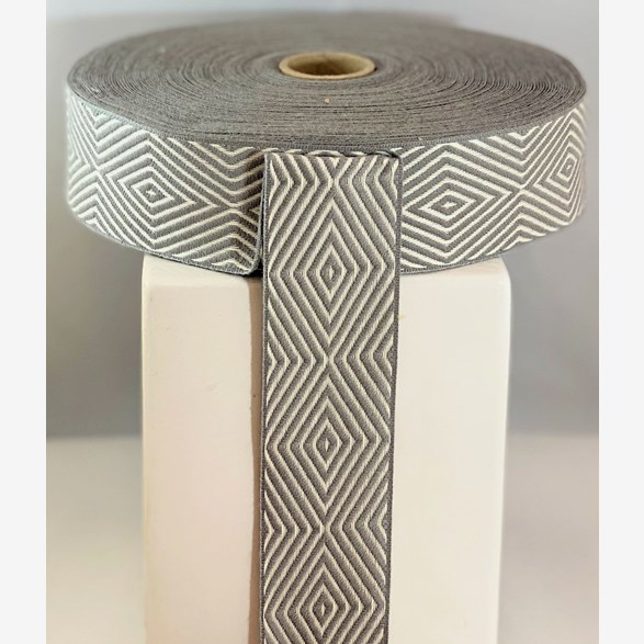 LINNEN/COT.RIBBON 40MM GREYWHITE GOOSEEYE