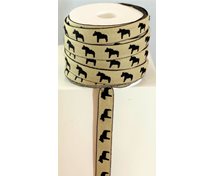BAND 14MM HÄST SVART/BEIGE BOTTEN 25m/rulle