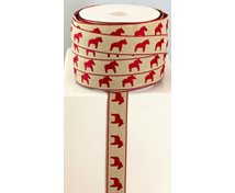BAND 14MM HÄST RÖD/BEIGE BOTTEN 25m/rulle