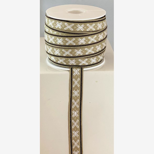 RIBBON 14MM BEIGEBLACKWHITE