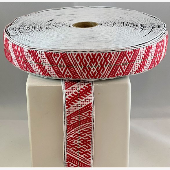 DRÄKTBAND 31MM RÖDVITGRÖN 25m/rulle