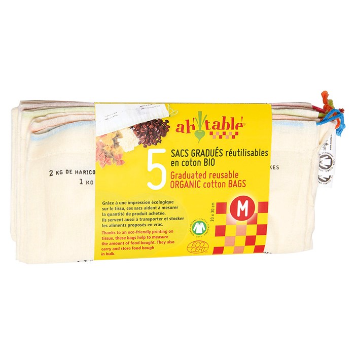 Ah! Table! Graderad Tygpåse med Dragsko - Medium, 5-pack