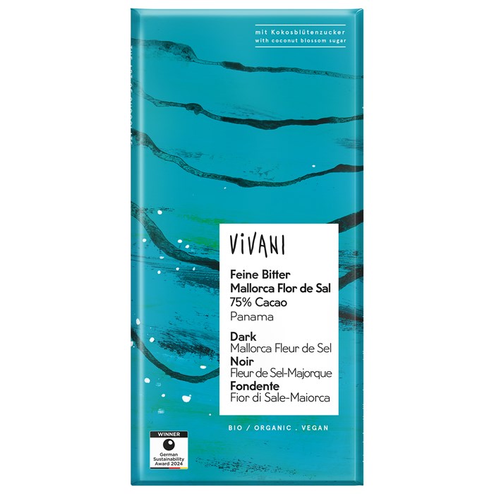 Vivani Ekologisk Mörk Choklad 75% med Havssalt, 80 g