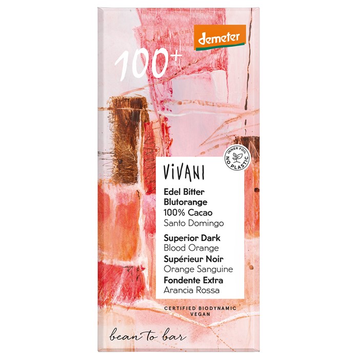 Vivani Mörk Choklad 100% med Blodapelsin, 90 g