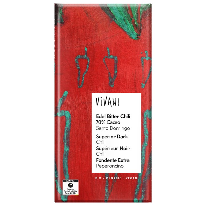 Vivani Mörk Choklad 70% med Chili, 80 g
