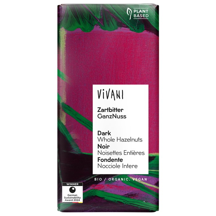 Vivani Mörk Choklad med Hela Hasselnötter, 100 g