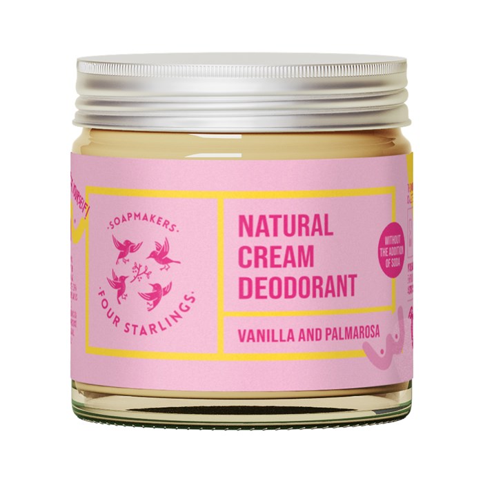 Four Starlings Natural Cream Deodorant Soda Free - Vanilla & Palmarosa, 60 ml