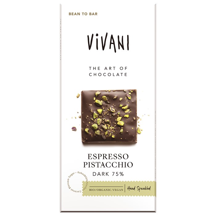 Vivani Ekologisk Mörk Choklad Espresso Pistacchio 75%, 80 g