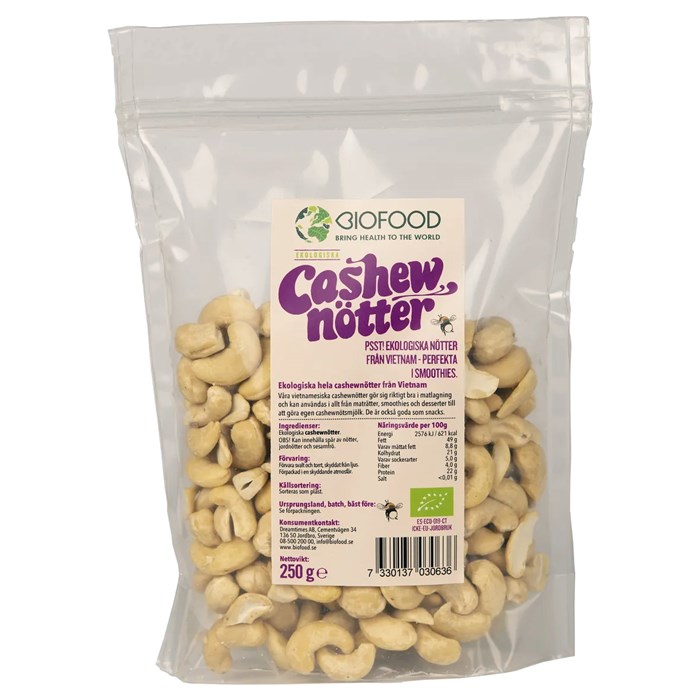 Biofood Ekologiska Cashewnötter, 250 g