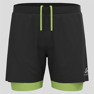Odlo Zeroweight 5 Inch 2-In-1 Shorts Black, Sharp Green - Laufshorts, Herren