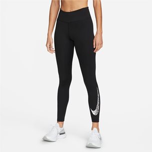 Nike Dri Fit Swoosh Run Mid-Rise 7/8 Tight Black/Reflective Silver - Laufhosen, Damen