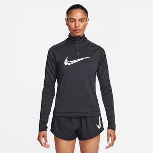 Nike Swoosh Dri-Fit 1/4-Zip Mid-Layer Black/White - Laufshirt, Damen