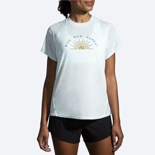 Brooks Distance Graphic Short Sleeve Ice Blue/Rise And Run - Lauf-T-Shirt, Damen