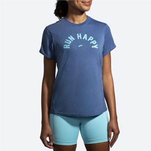 Brooks Distance Graphic Short Sleeve Heather Blue Ash/Run - Lauf-T-Shirt, Damen