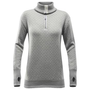 Devold Slogen Woman Zip Neck Grey Melange/Offwhite - Pullover Damen