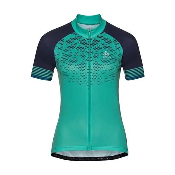 Odlo Stand-Up Collar S/S Full Zip Women W Dubarry/Crystal Teal Pool Green / Diving Navy - Outdoor T-Shirt