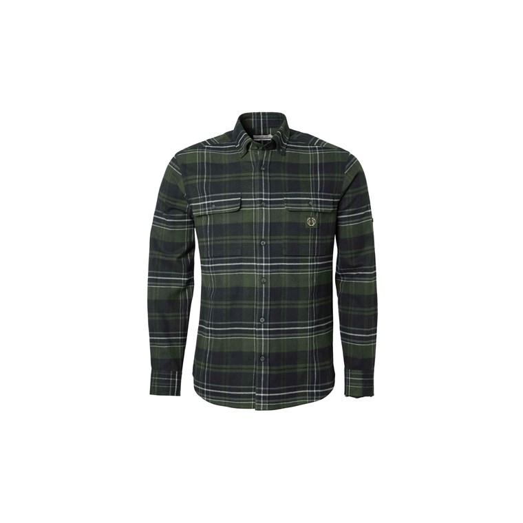 Chevalier Heron Flannel Shirt Men October Green Checked - Langarm Jagdhemd