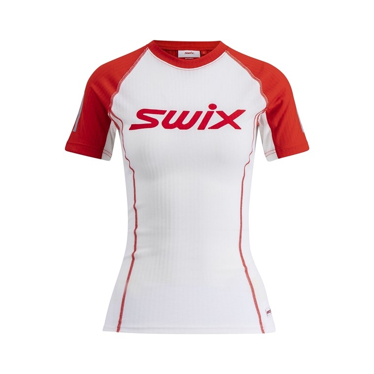 Swix Roadline Racex Short Sleeve W Bright White/Fiery Red - Syntetisch Unterhemd Damen