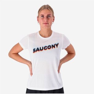 Saucony Stopwatch Graphic Short Sleeve White Grape - T-Shirt, Damen