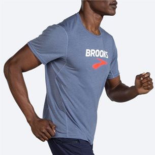 Brooks Distance Graphic Short Sleeve Heather Dusk/Brooks Logo - T-Shirt, Herren