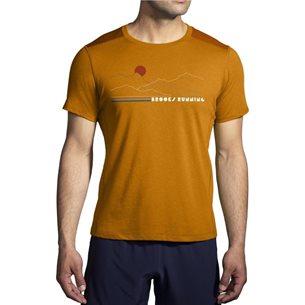 Brooks Distance Short Sleeve 2.0 Ochre/Hazelwood/Br Mountain Run - T-Shirt, Herren