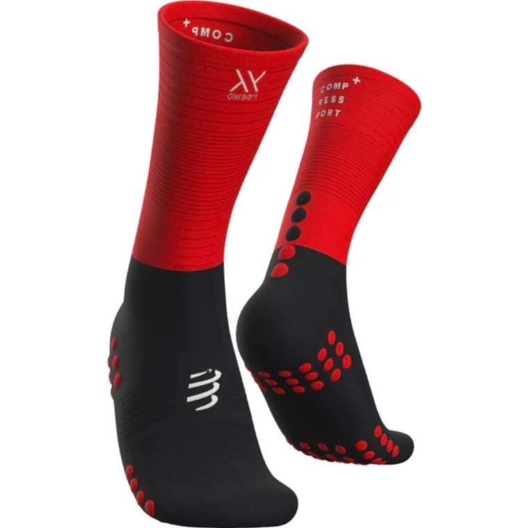 Compressport Mid Compression Socks Black/Red - Laufsocken, Unisex