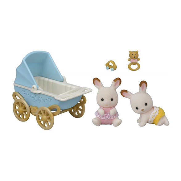 Sylvanian families Chocolate rabbit twins with pram