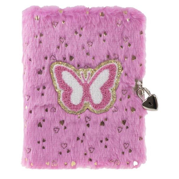 Tinka Dagbok med lås, plush rosa fjäril