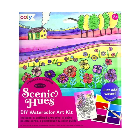 Ooly scenic hues watercolor art kit, flowers & gardens