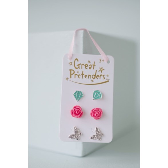 Great Pretenders Boutique rose Studded Earrings, 3 Sets
