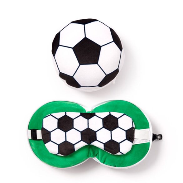 Puckator Relaxeazzz fotboll rund resekudde & ögonmask