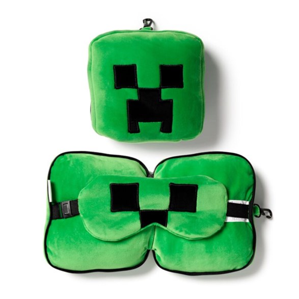 Puckator Relaxeazzz Minecraft Creeper Formad Plysch Resekudde & Ögonmask