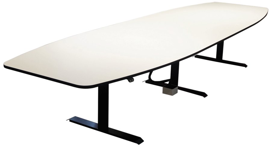 Höj- och sänkbart konferensbord, 400 x 120 cm, 3 st bordsskivor och 3st t-fötter