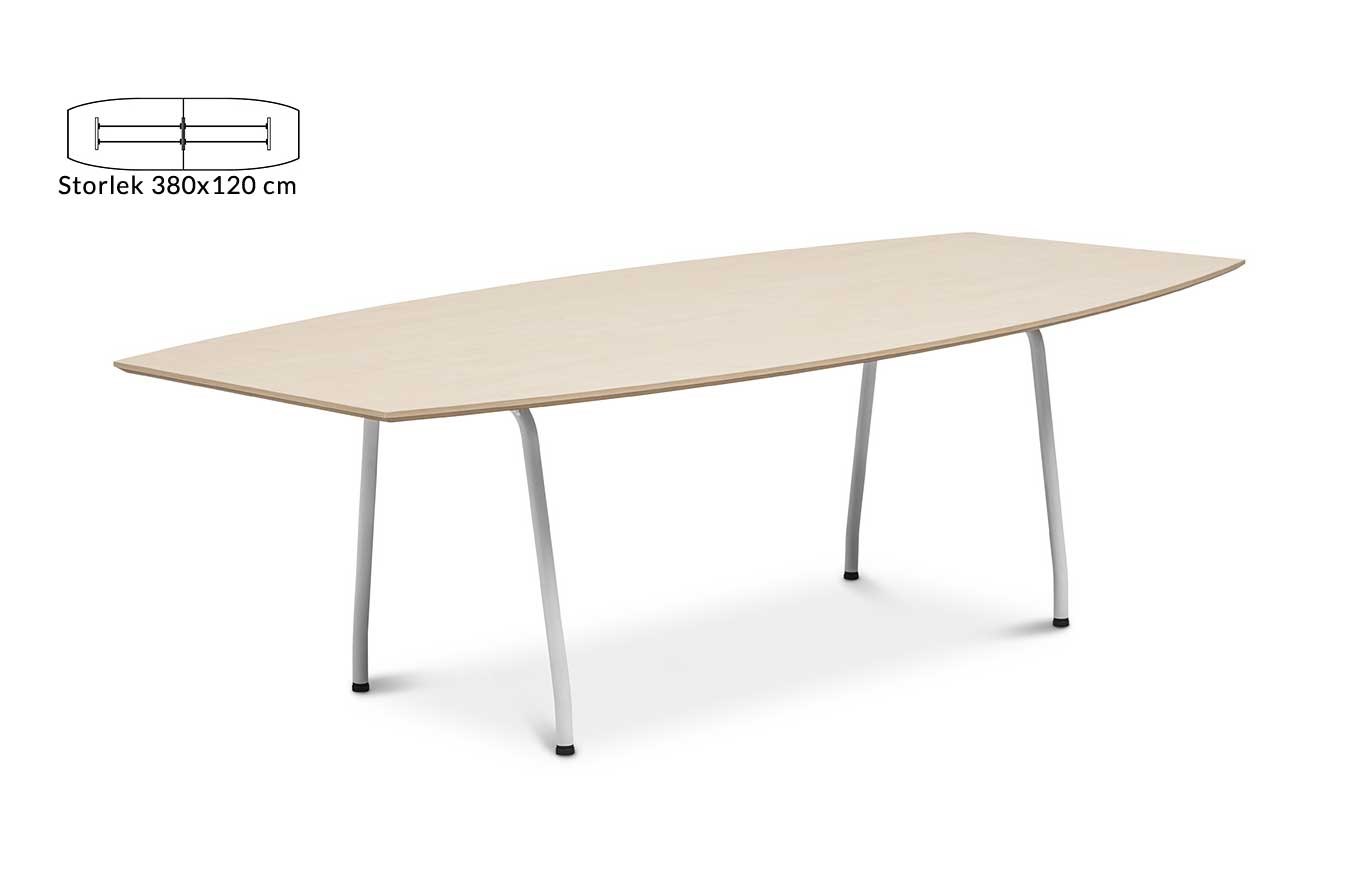 Konferensbord Line, 380 x 120 cm, Björk, Vitt stativ