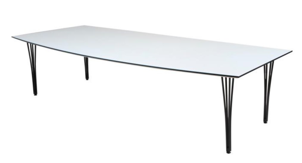 Konferensbord Meeting/Eiffel 260×120 + 8 Troy stolar vit bordsskiva med svart kantlist kromat stativ