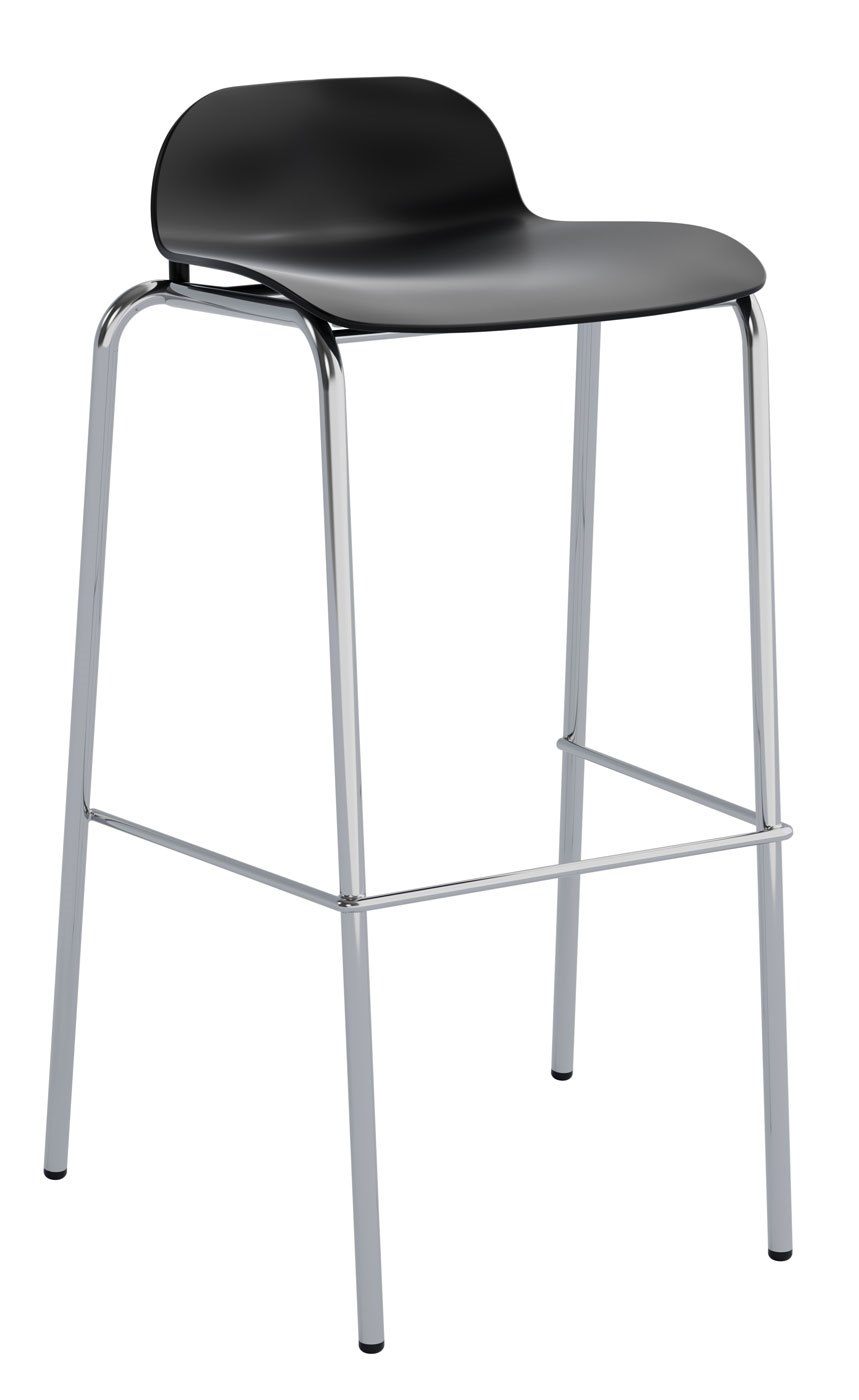 Barstol Manacor, svart sittskal, stativ i krom