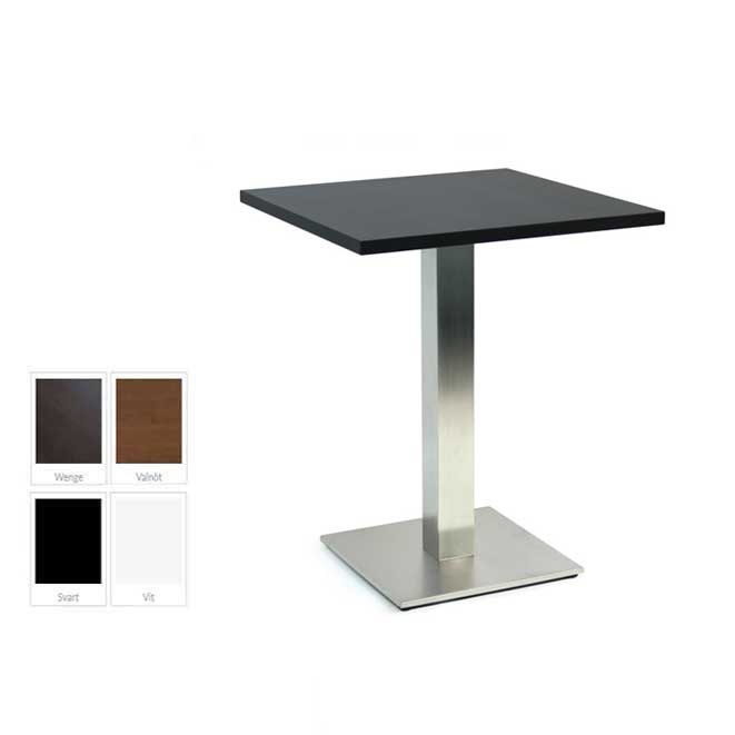 Flat kvadrat komplett bord i børstet stål, 3 størrelser, 4 farger bordplate