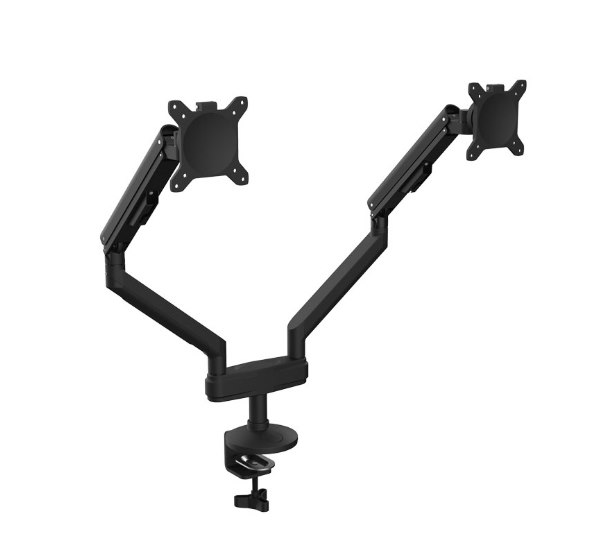 Monitorarm för 2 skärmar, justerbar gasarm, svart