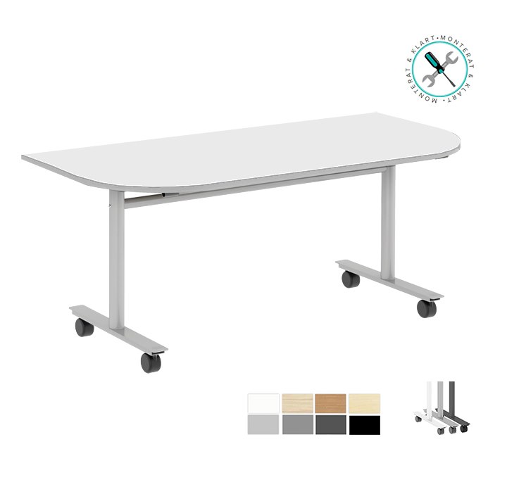 Nedfellbare bord med hjul, bordplate, avrundede hjørner, höjd: 74 cm, 3 størrelser, flere farger på stativ og bordplate